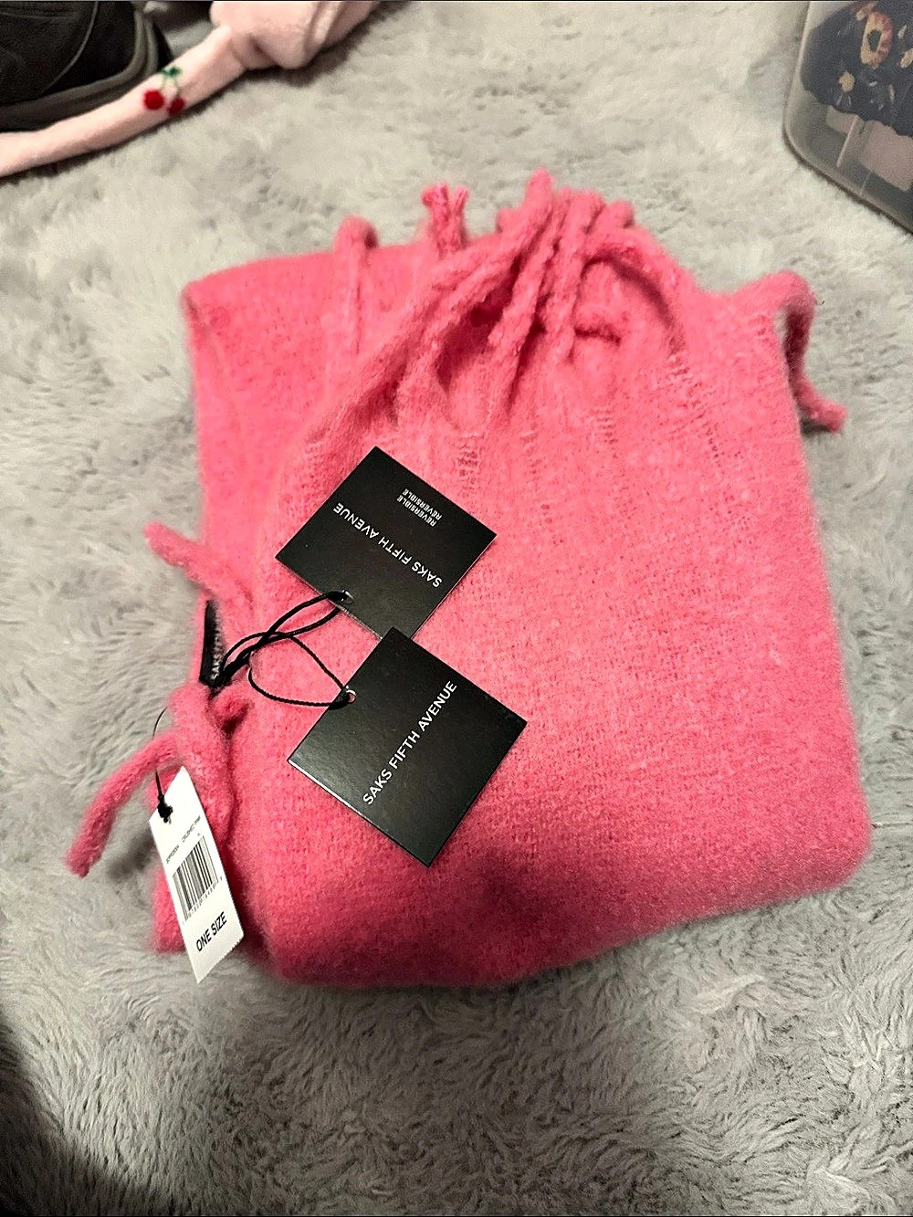 Saks Fifth Avenue Pink Fringe Scarf